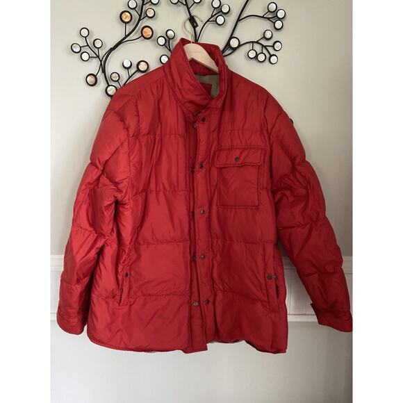 RALPH LAUREN Puffer Jacket Goose Down Snap Button Red LARGE - Picture 1 of 6